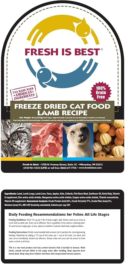Fresh Is Best Lamb Freeze Dried Cat Food – Raw Cat Food for Kittens & Adult Felines – High-Protein Freeze Dried Lamb in Resealable Zipper Bag – Made in the USA – 8 oz