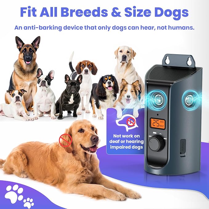 Anti Barking Device, 50FT Solar Charging Dog Barking Deterrent Device, Tri-Directional Ultrasonic Stop Dog Barking Device, Barking Control Device for Indoor Outdoor | Solar Charging Tri-Directional Ultrasonic