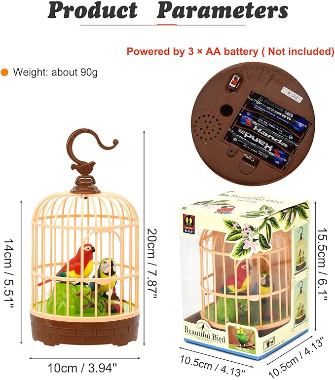 HWD Voice-Activated Induction Birds Birdcage Toy, Talking Chirping Fluttering Parrot Birds Toys Gifts for Baby Toddler Kids Children (A)