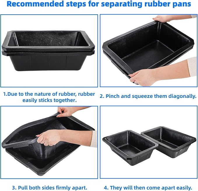 Cididu 2 Pack Rubber Feeder Pan, 10 Quart Large Horse Trough Feeder Bucket, Heavy Duty 2.5 Gallon Chicken Dust Bath Tub Water Bowl for Pig Goat Dog Cat Farm Livestock Animal Feeding, Rectangular