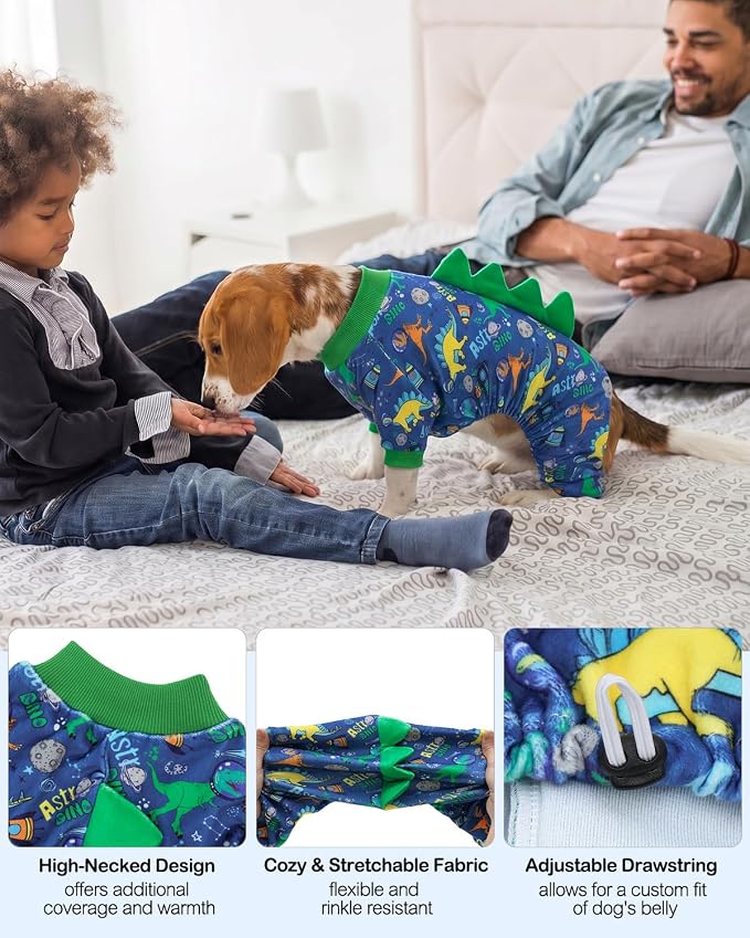 CuteBone Dinosaur Costume Dog Pajamas, Stretchy Spandex Crystal Velvet Sleepwear Coat for Small Dogs, Soft & Warm Pet Outfit Clothes for Cold Weather, Cozy Pullover Design COSP23L
