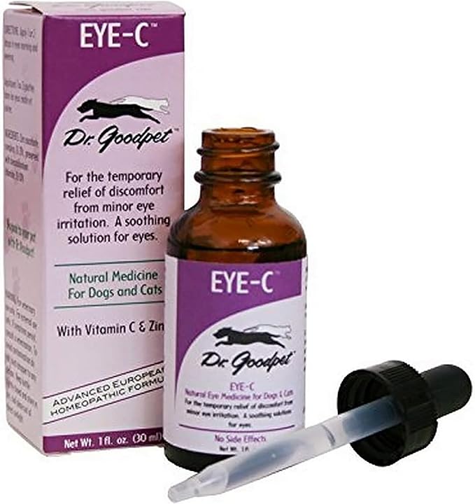 Dr. Goodpet Eye-C All-Natural Eye Drops for Dogs, Cats | Human Quality Zinc & Vitamin C | Veterinarian Recommended Eye Care | Soothe, Wash, and Moisturize Pet Eyes | Made in the USA
