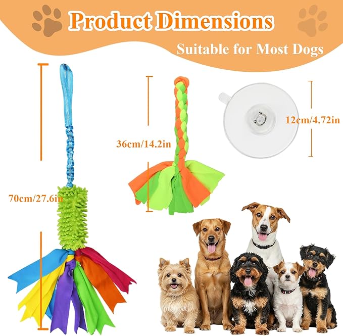 Suction Cup Dog Toys for Small Medium Dogs, Tug of War Rope Toy for Puppy Teething, Interactive Enrichment that Sticks to Floor for Indoor Play (2 Colorful Ropes)