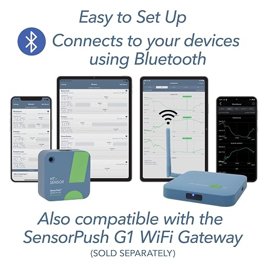 SensorPush HT.w Smart Temperature Sensor & Humidity Sensor - Thermometer & Hygrometer w/App Monitoring - Water Resistant Temperature and Humidity Monitor w/Heat Index for RV, Fridge & More