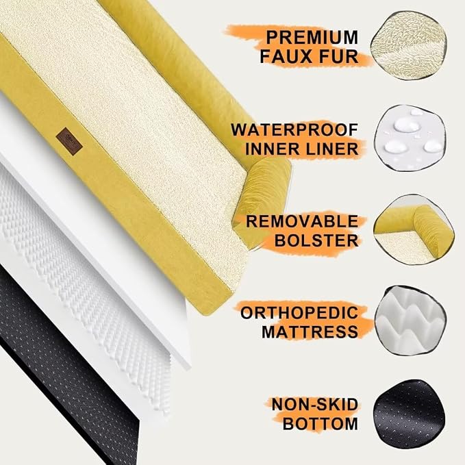 MEKIY XXL Orthopedic Waterproof Dog Bed with Bolster for Extra Large Dogs | Pillow Support for Neck Relief, Egg Crate Foam, Waterproof Liner, Anti-Slip Bottom, Removable Bolster Cover, 45 x 35 Inch