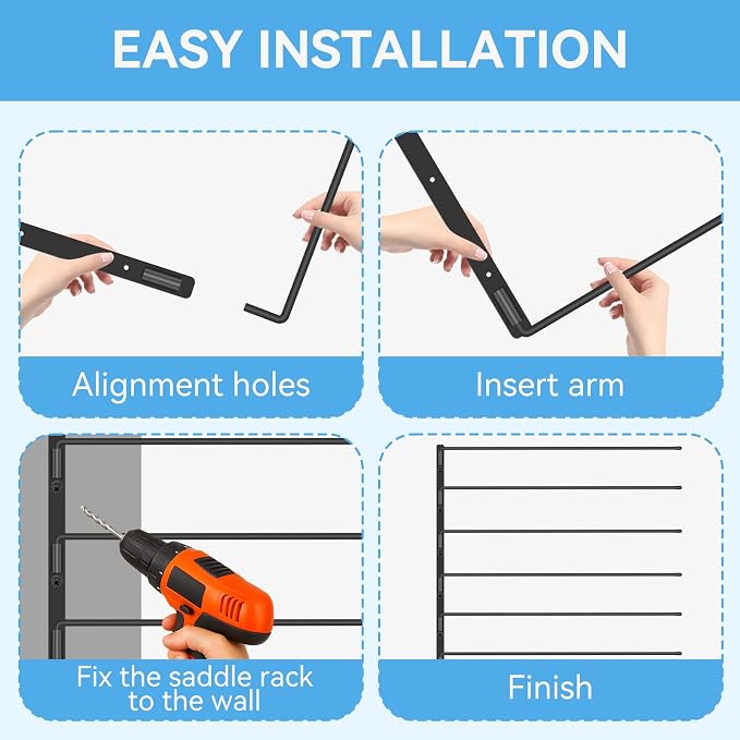 Heavy Duty Saddle Pad Rack, 180° Swing-Out Horse Blanket Holder with 6 Extra-Long Arms, Wall Mounted Tack Storage for Stable & Garage