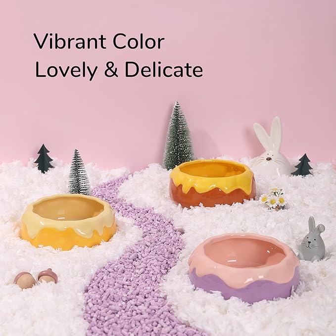 Guinea Pig Food Bowl Hamster Ceramic Water Dish Anti-Spill & Prevent Tipping Rabbit Feeding Bowl for Guinea Pig, Syrian Hamster, Bunny, Rat, Chinchilla, Squirrel, Small Animals (Pink+Purple)