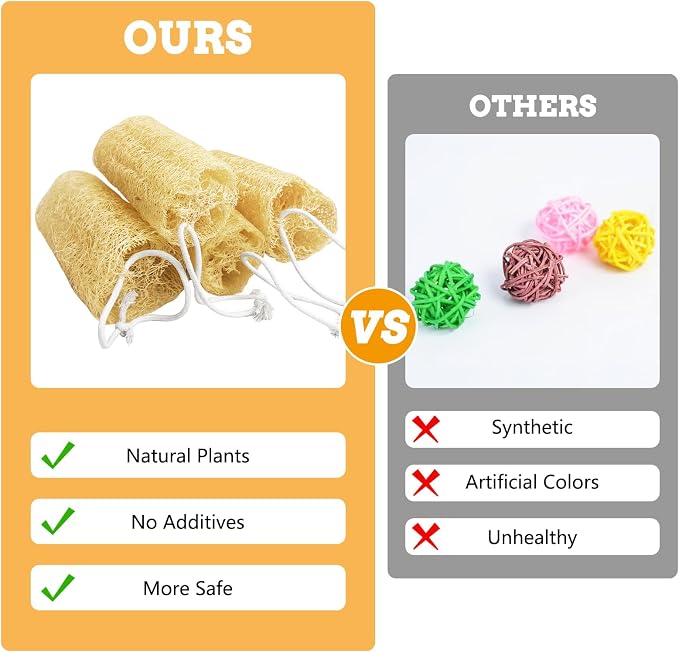12 Pcs Rabbit Chew Toys Natural Bunny Loofah Chew Toy Chinchilla Teeth Grinding Toys Guinea Pig Fibre-Rich Treats Enrichment Bunny Accessories for Rabbits Hamster (S)