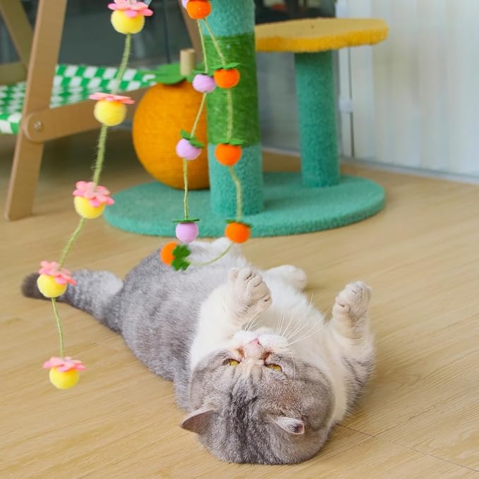 Cat Wand Toy with Bell – Bamboo Cat Teaser Stick for Playful Cats – Orange Persimmon
