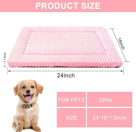 Dog Bed Mat,Reversible & Ultra Soft Kennel Pad-Machine Washable Pet Bed for Dogs & Cats-All-Weather Crate Liner for Crates,Carriers & Travel (Pink, 24" L x 18" W x 1.5" Th)