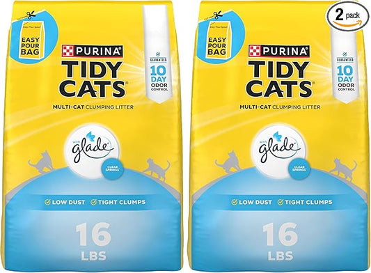 Purina Tidy Cats Clumping Multi Cat Litter, Glade Clear Springs - 16 lb. Bag (Pack of 2)