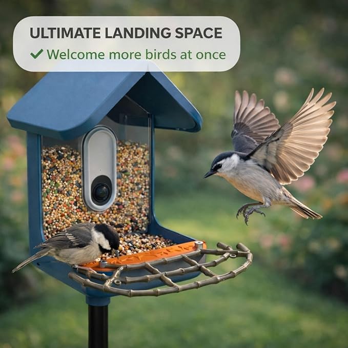 CPLIKE Bamboo Style Perch Extender for Bird Buddy Smart Feeder, Durable ABS Platform with Dual Screw Mount, DIY Expansion Holes, Extra Landing Space for Wildlife Watching & Full Body Photos