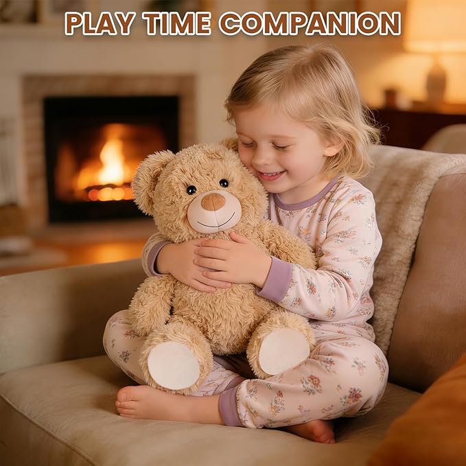 SuzziPals Teddy Bear Stuffed Animals, Microwavable Stuffed Animal Heating Pads for Heat Therapy, Stress Relief Toy for Anxiety, Cuddle, Companion, Bear Plush Gifts for Girls Boys Adults