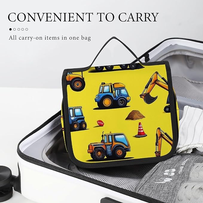 Travel Toiletry Bag Hanging Hook Toiletry Bag Cute Truck Construction Essentials for Women & Men Makeup Bags