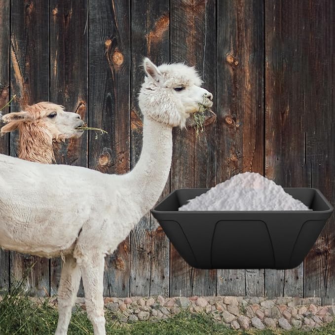mozoba Hanging Chicken Feeder Trough for Goat Sheep Deer Poultry Duck Chicken Fence Feeder Livestock Feeding Container Goats Supplies Feeders Waterer Bucket (Black and White)