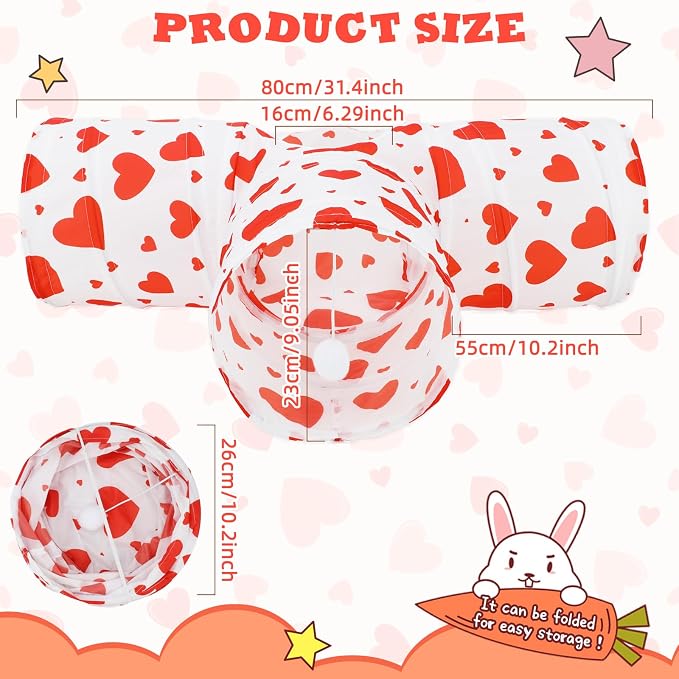 BWOGUE Bunny Tunnels & Tubes Collapsible 3 Way Bunny Hideout Small Animal Activity Tunnel Toys for Dwarf Rabbits Guinea Pigs Kitty