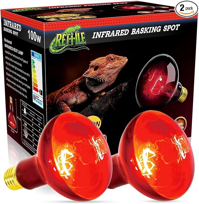 Red Reptile Heat Lamp Bulb 100W, Infrared Heat Emitter Red Heat Lamp for Reptile Amphibian, Infrared Basking Spot Light Bulb 2PCS