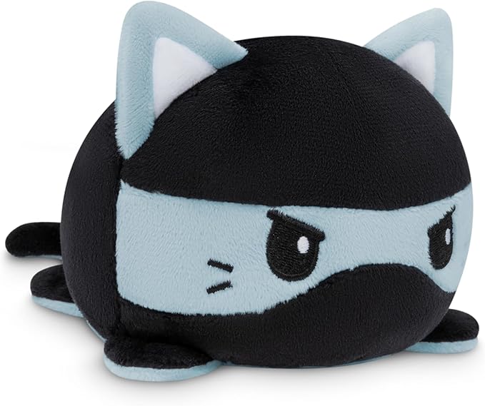 TeeTurtle - The Original Reversible Cat Plushie - Russian Blue Ninja Cat - Cute Sensory Fidget Stuffed Animals That Show Your Mood!