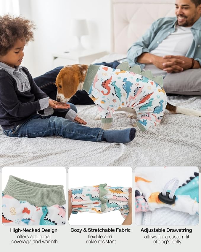 CuteBone Dinosaur Costume Dog Pajamas, Stretchy Spandex Crystal Velvet Sleepwear Coat for Small Dogs, Soft & Warm Pet Outfit Clothes for Cold Weather, Cozy Pullover Design COSP17M