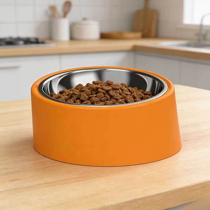 Slanted Dog Bowl Slow Feeder, 15° Tilted Elevated Raised Food Water Dish, Anti-Choke Anti-Gulping for Cats Dogs, Non-Spill Weighted Base, for Medium