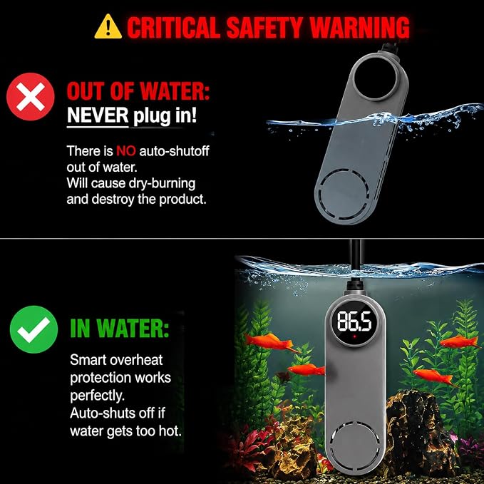 UPETTOOLS 75W Aquarium Heater for 5-20 Gallon Tanks – Submersible Fish Tank Heater with Digital Display & External Temperature Controller, Adjustable 68°F-93°F, for Betta, Shrimp, and Turtle Tanks