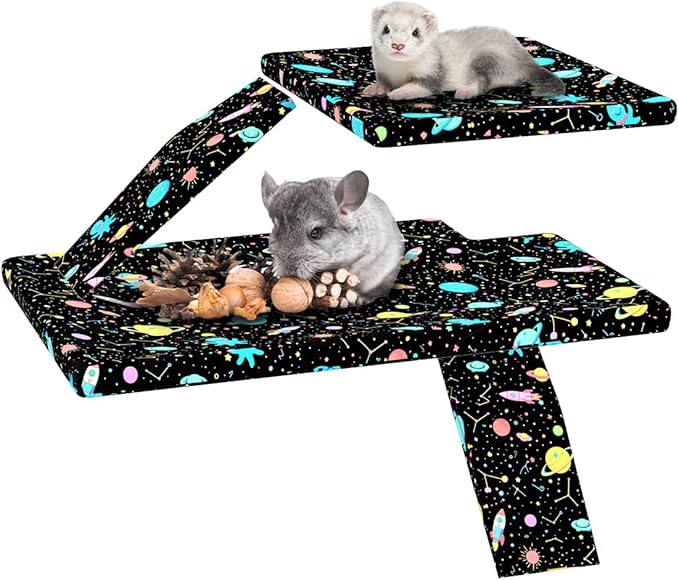 YKD Ferret Cage Liners for Ferret Nation & Critter Nation Cages, Waterproof Chinchilla Cage Accessories, Washable Bedding, for Ferrets, Chinchillas, Rats (Black, Top Pan Set)