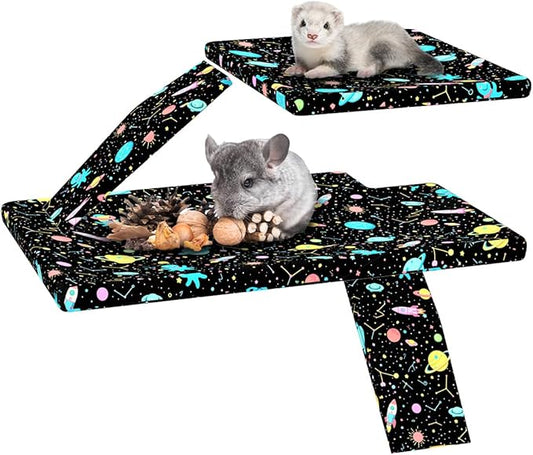 YKD Ferret Cage Liners for Ferret Nation & Critter Nation Cages, Waterproof Chinchilla Cage Accessories, Washable Bedding, for Ferrets, Chinchillas, Rats (Black, Top Pan Set)