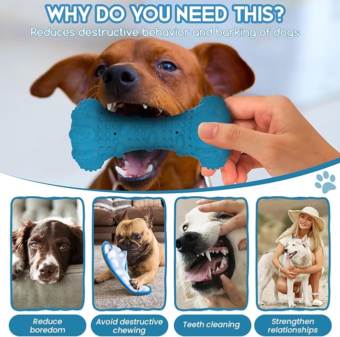 Dog Toy, Treat-Dispensing chew Toy for Dogs, Beef-Flavored,Durable Dumbbell-Shaped Natural Rubber Dog Toy Suitable for Medium to Large Dogs,Features squeaking loating Capabilities