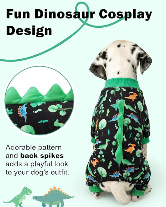CuteBone Dinosaur Costume Dog Pajamas, Stretchy Spandex Crystal Velvet Sleepwear Coat for Small Dogs, Soft & Warm Pet Outfit Clothes for Cold Weather, Cozy Pullover Design COSP22S