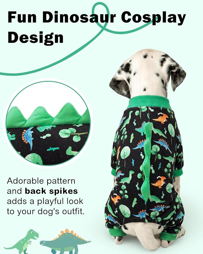 CuteBone Dinosaur Costume Dog Pajamas, Stretchy Spandex Crystal Velvet Sleepwear Coat for Small Dogs, Soft & Warm Pet Outfit Clothes for Cold Weather, Cozy Pullover Design COSP22M