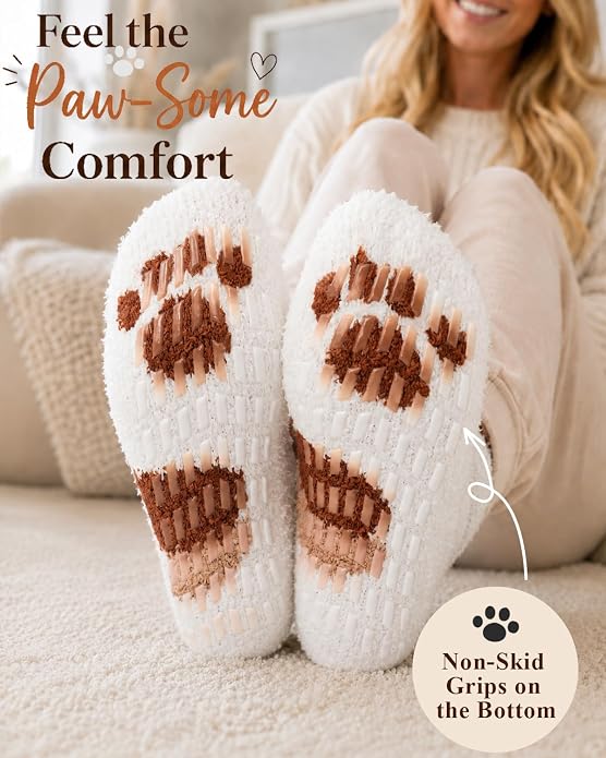 Ginmewrae Women Fuzzy Socks Cozy Soft Fluffy Cute Animal Slipper Socks Sleeping Warm Socks Christmas Gift for Girls