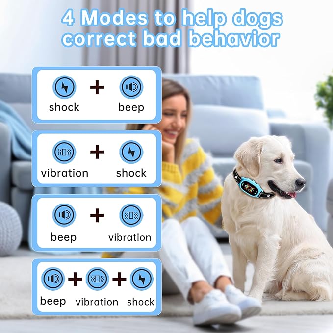 Dog Bark Collar, Rechargeable Bark Collar for Large Dog, IP67 Waterproof Anti Barking Collar Dogs with Adjustable Sensitivity for Medium and Small Dogs (DEEP Blue)