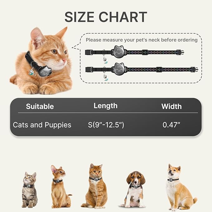 AirTag Cat Collar Breakaway, Reflective Cat Collar Compatible with Apple AirTag 1st & 2nd Gen, Hidden Holder with Bell, Lightweight Water-Resistant Strap for Cats, AirTag Not Included