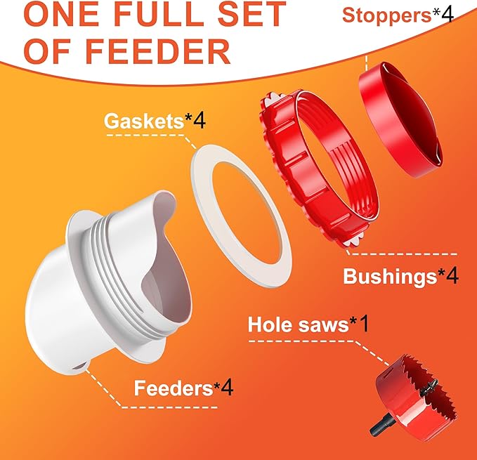 ZenxyHoC DIY Chicken Feeders No Waste, Poultry Feeder with Covers Gravity Feed Kit Ports 4-1 Hole Saw for Buckets Barrels Bins Troughs