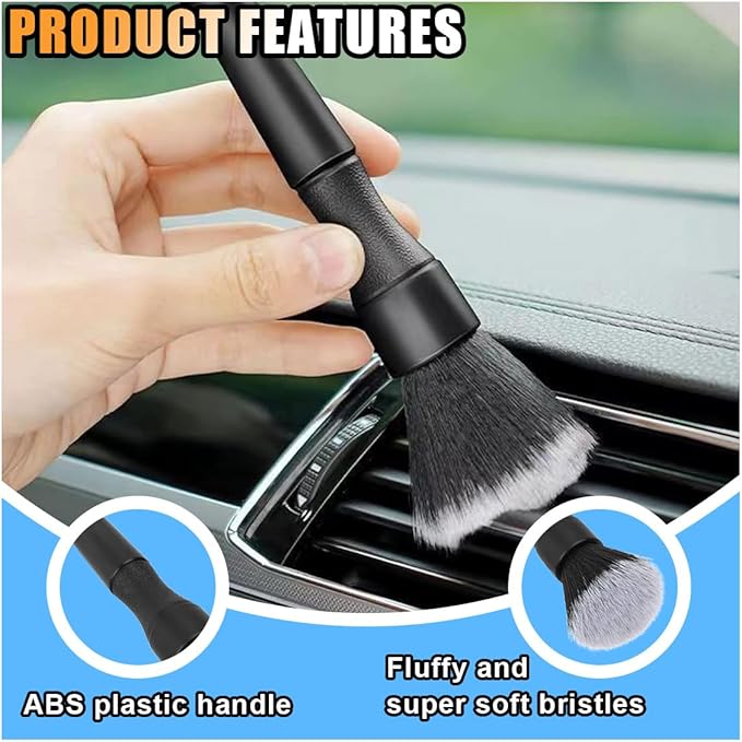 3PCS Ultra-Soft Car Detailing Brush Set - No Scratch Car Exterior and Interior Detail Brushes - Auto Cleaning Brush Kit Car Care Cleaner Duster Supplies for Wheels, Engine, Air Vent (Soft Hair)