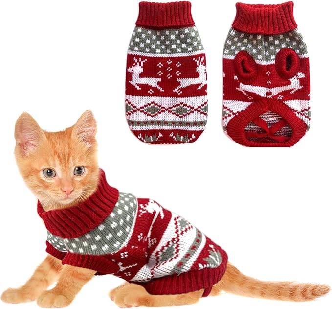 Dog Christmas Sweaters Pet Winter Knitwear Xmas Clothes Classic Warm Coats Reindeer Snowflake Argyle Sweater for Kitty Puppy Cat-XS
