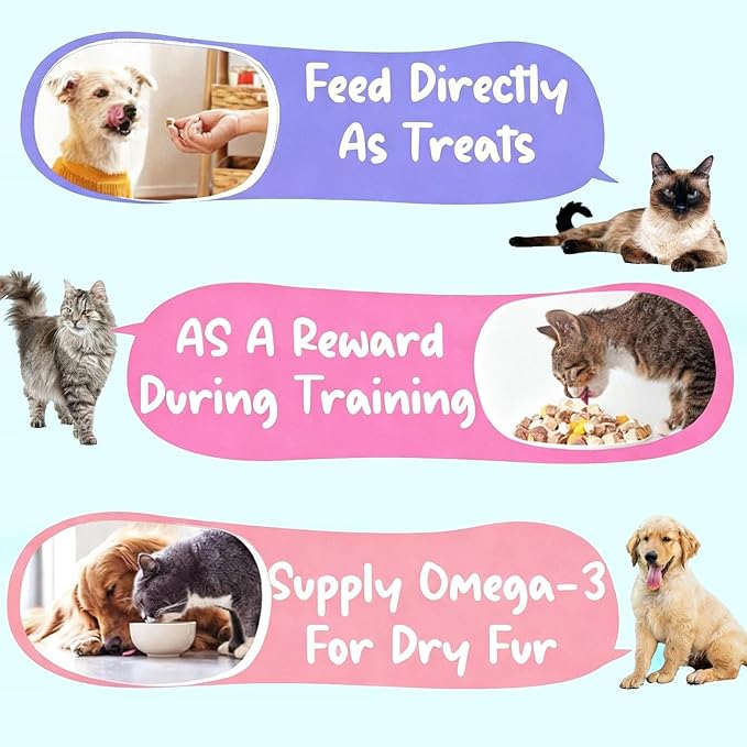 Freeze-Dried Salmon Treats for Cats & Dogs – 100% Wild Caught, Single Ingredient, High-Protein, No Additives or Preservatives – Nutrient-Rich, Grain-Free Healthy Snack-2.8Oz