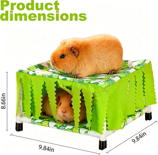 Guinea Pig Hideout with Curtain,Machine Washable Guinea Pig Hide Tent Houses & Habitats,Ideal Hides for Small Pets, Can be Assembled into Other Shapes,for Bunny Hedgehog(Green)