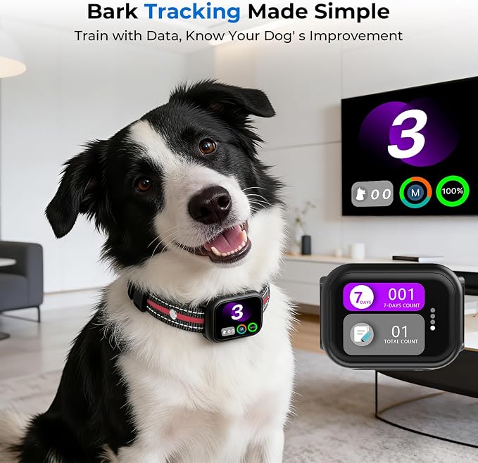 RPZ Smart Dog Bark Collar for Small Medium Large Dogs 8-150 Lbs, Red | Rechargeable anti barking collar with bark count tracking, 4 training modes, 3 sensitivity levels and IP67 waterproof