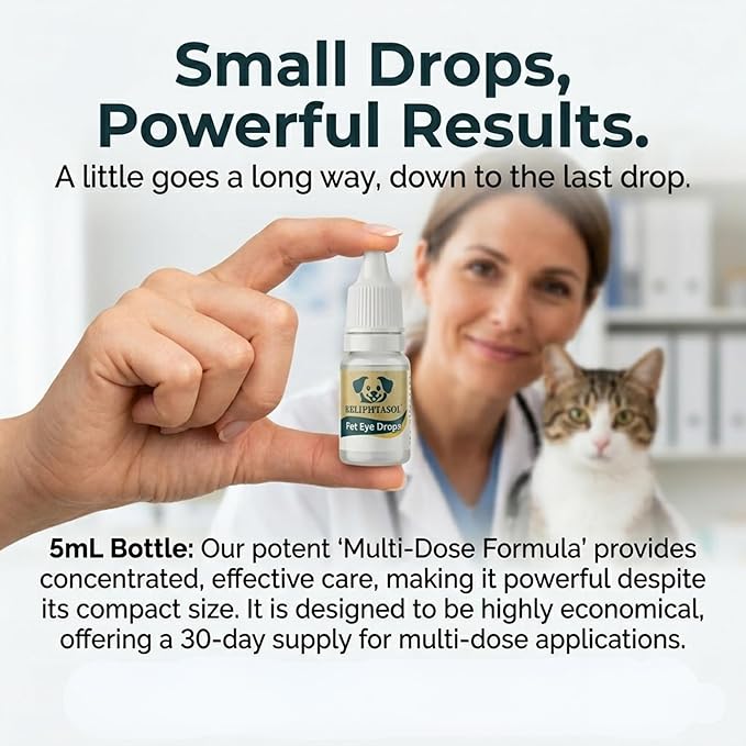 Pet Eye Drops – Vet-Formulated Dog Eye Infection Inflamation Treatment, Allergy Relief, Dry Eyes & Red Eye, Tear Stain Remover for Dogs, Cats, Cattle, Sheep, Horses – 5 mL 0.17 fl oz (1 Bottle)