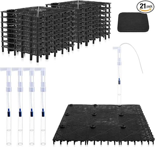 Sieral Undergravel Aquarium Filter for 40-55 Gallon Tanks, 16 Pcs 5.7'' x 5.7'' Plates, Under Gravel System for Clean Water, with 4 Uplift Tube and 1 Filter Cotton, for Fish Tank Fresh and Saltwater
