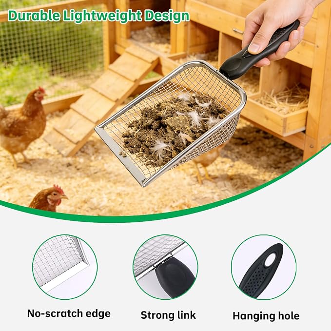4 Pack Chicken Poop Scooper, 4" Metal Mesh Shovel | 2.0mm/2.8mm/3.8mm/5mm Holes, Chicken Coop Rake for Sand Litter, Suitable for Chickens, Cats, Rabbits, Hamsters & Reptiles
