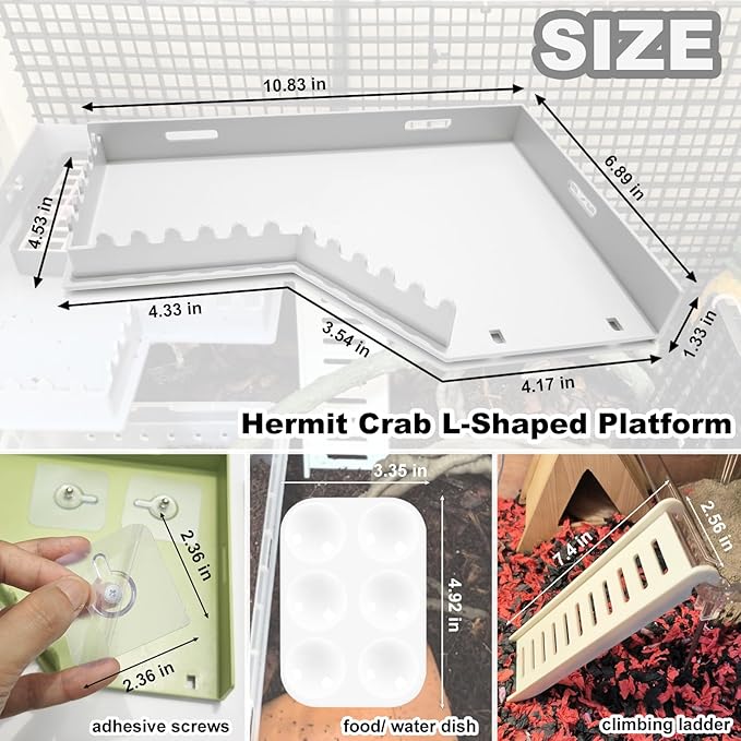 Hermit Crab Accessories - Platform with Ladder and Food Dish, Hermit Crab Climbing Toys, Habitat Supplies and Tank Accessories for Reptiles, Hamsters, Geckos, Small Lizards