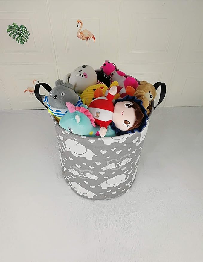 Kids Laundry Hamper Storage Basket Laundry Organizer Hamper Storage Bins Clothes Box Nursery Hamper Gift Basket with Handles (Love elephant)