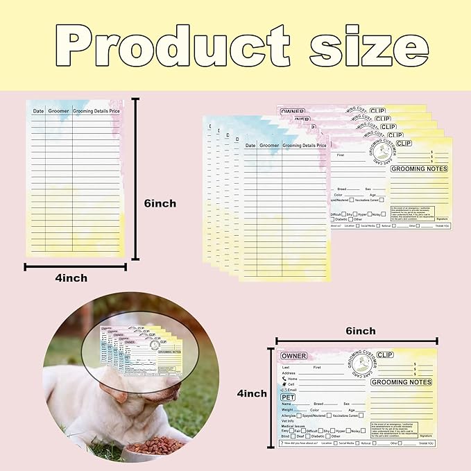 Cat Pet Dog Grooming Cards 8x5 inch Groomer Client Profile Service Record Clip Card Business Data Client Page Cards for Professional Pet Groomers, Kennel Care 50 Pack (Yellow)