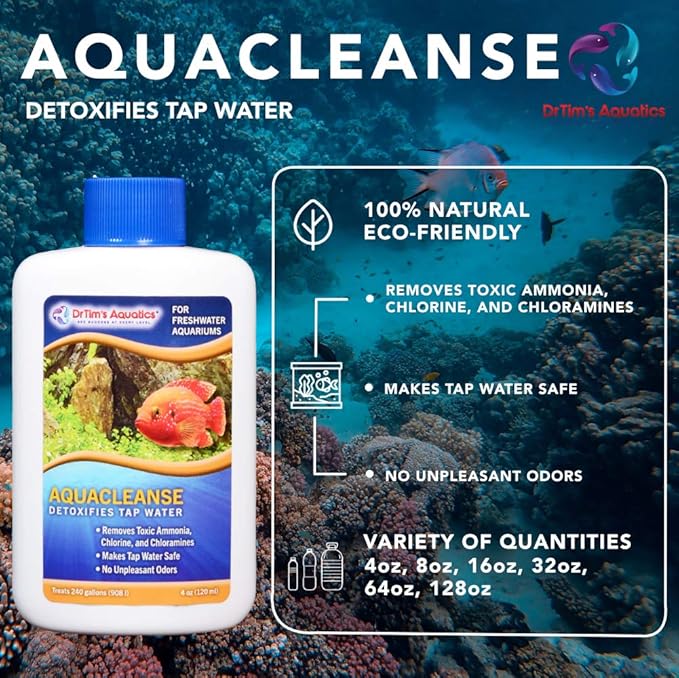 DrTim’s Aquatics AquaCleanse for Freshwater Aquariums – 8 oz – Tap Water Conditioner – Prepares Water for Fish Tanks, Supports Visual Clarity & Stable, Balanced Parameters