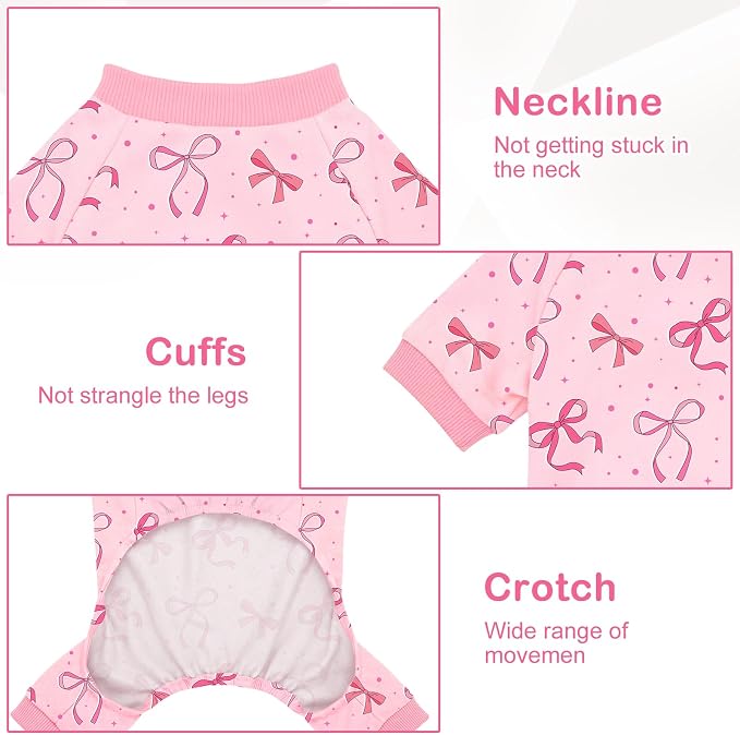 Dog Pajamas for Small Medium Dogs Recovery Suit Dog Pjs Dog Onesie Cute Soft Breathable Puppy Pajamas Pet Spring Summer Stretchy Pjs for Boy Girl - Pink Bows