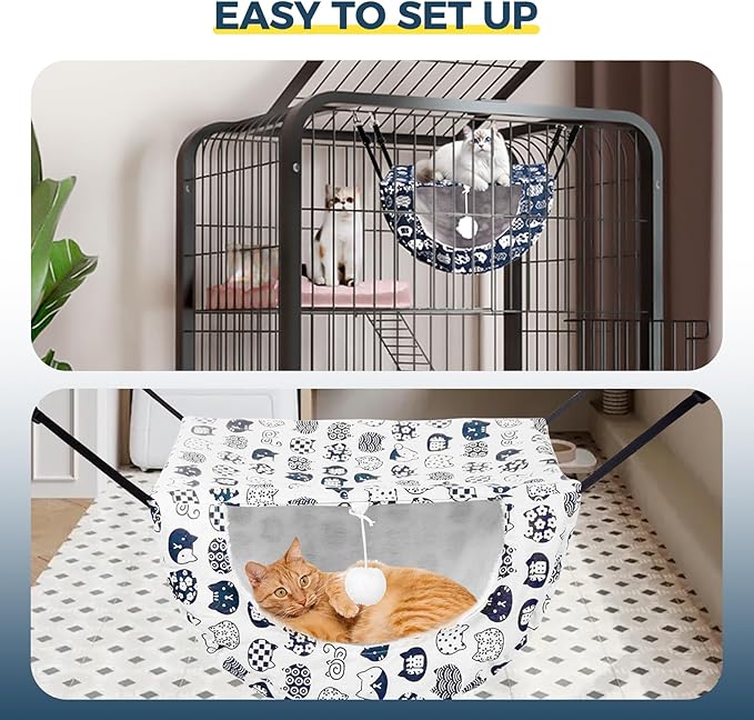 Admaison Cat Hammock for Cage with Ball,Hanging Pet Hammock Bed Adjustable,Double Layer Soft Sleeping Hammock for Cats,Ferret,Puppy,Rabbits,Small Animals,1Pack (White)