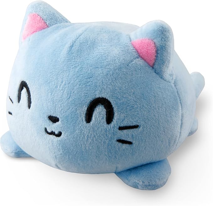 TeeTurtle Reversible Cat Plushie 4-Inch Russian Blue Two-Sided Flip Plush Toy with Embroidered Details - Cute Mini Collectible Plush for Kids, Teens, and Adults