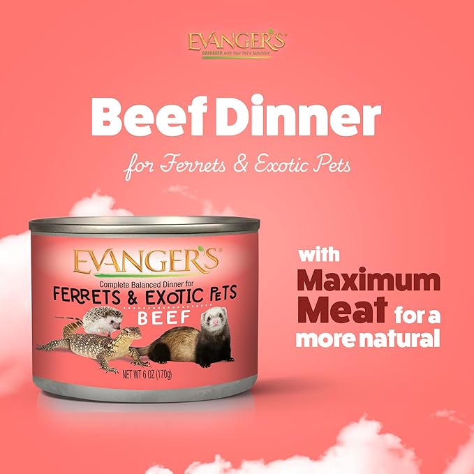 Evanger's Maximum Beef for Ferrets – 12 Count, 6 oz Each – Fresh Single Source Protein, No Added Carbs, Corn or Meal – Complete Balanced Dinner – Grain-Free
